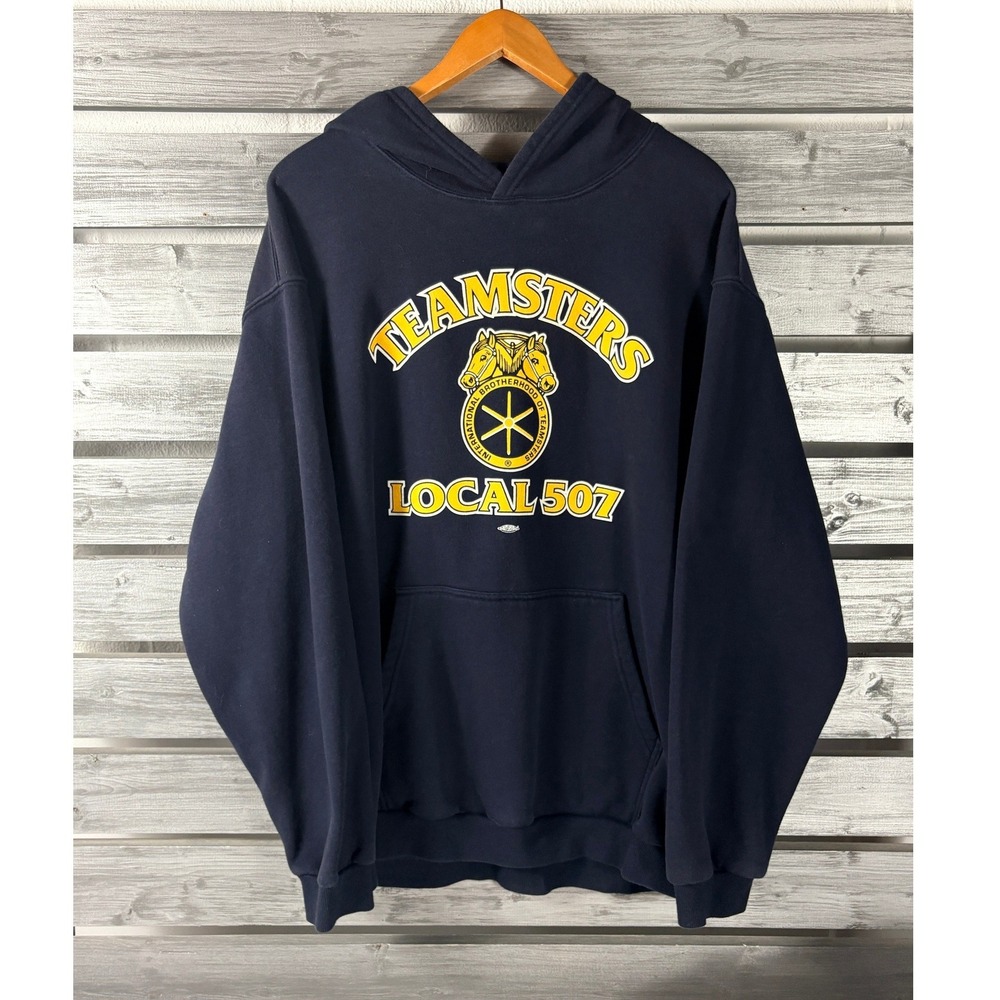 Vtg y2k Teamsters Local 507 Hoodie Sweatshirt Mens XL Navy Blue Made in USA